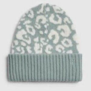 Sweaty Betty Animal Jacquard Blue Leopard Beanie Wool-Blend One Size